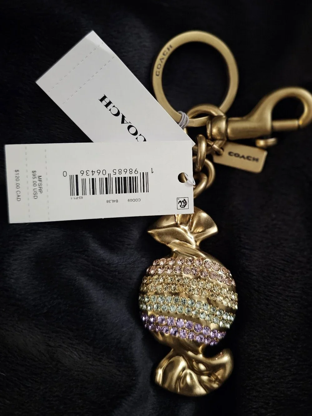 NWT Coach Candy Bag Charm Rainbow Crystal Keychain CDD09